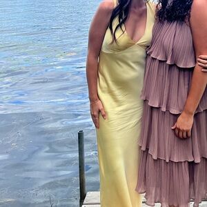 Plunge Cowl Back Maxi Dress - Yellow